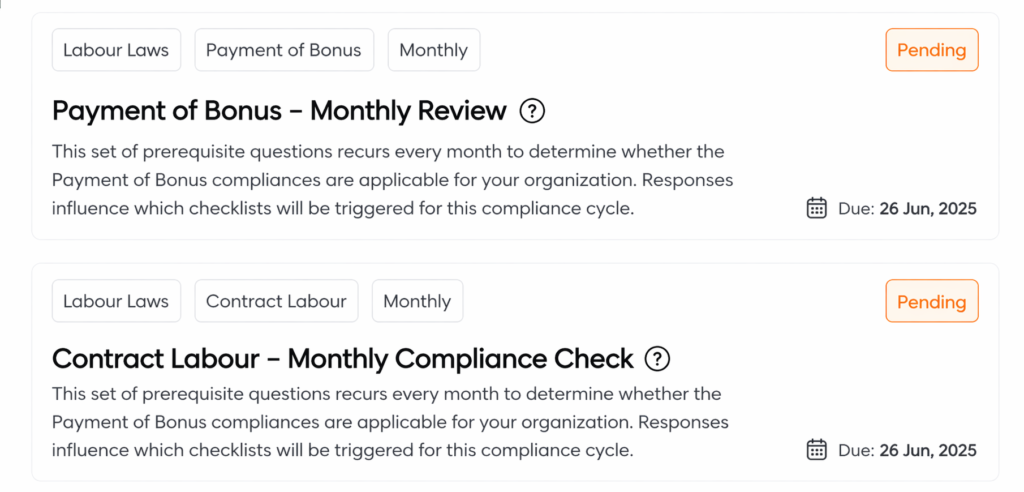 Compliance checklist dashboard interface